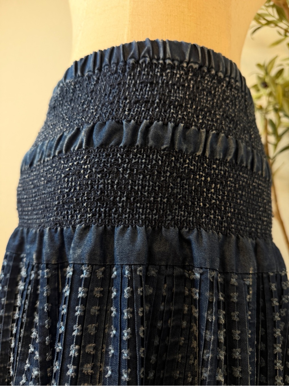 Tantrums Navy Blue Smocked Maxi Skirt with Tassel - Picture 9 of 12